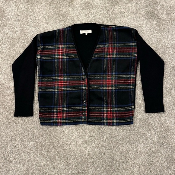 THE GREAT. Plaid Cardigan in Black and Red - Picture 5 of 11